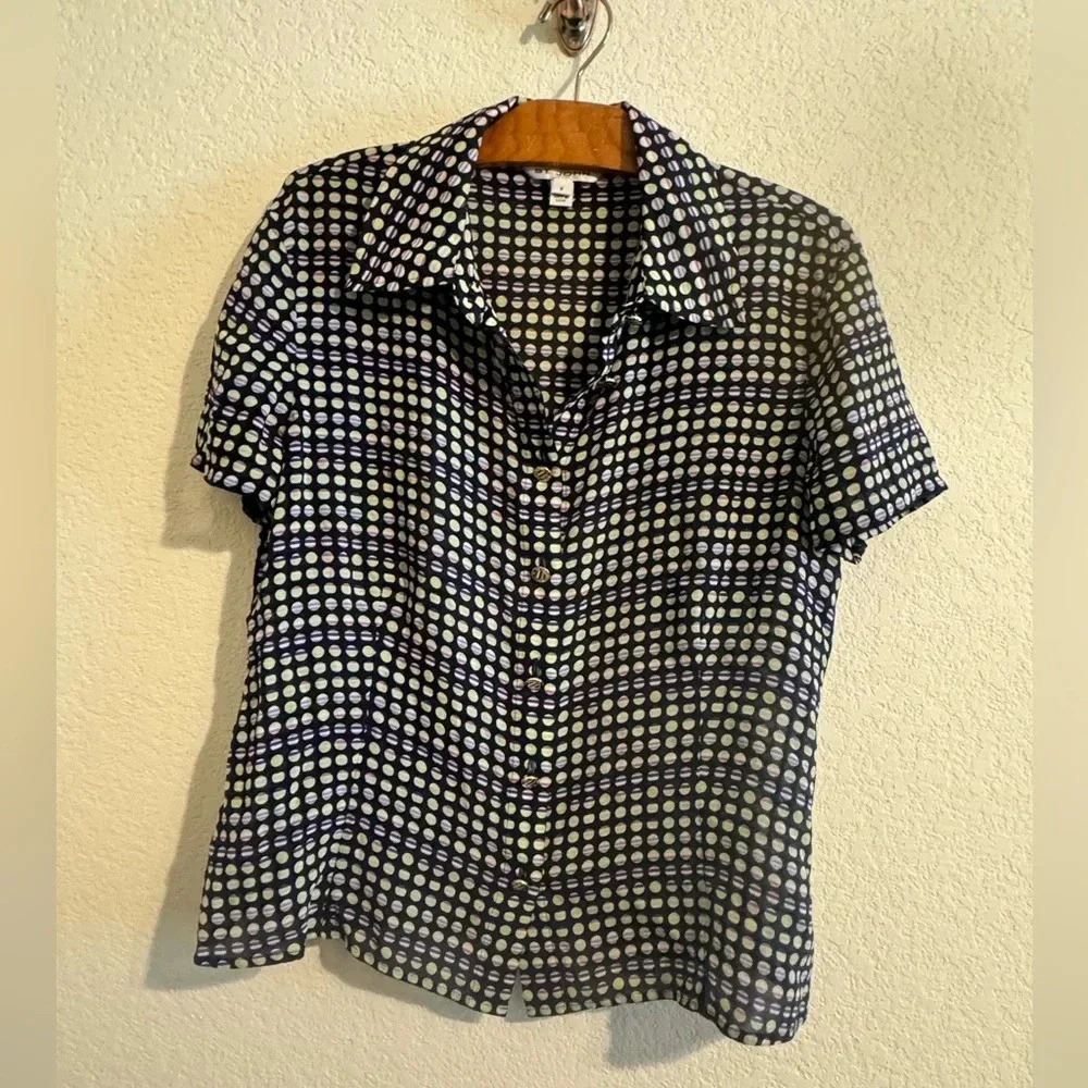 St. John Dizzy Patterned Polka Dot Multicolored Size 8 Blouse Top